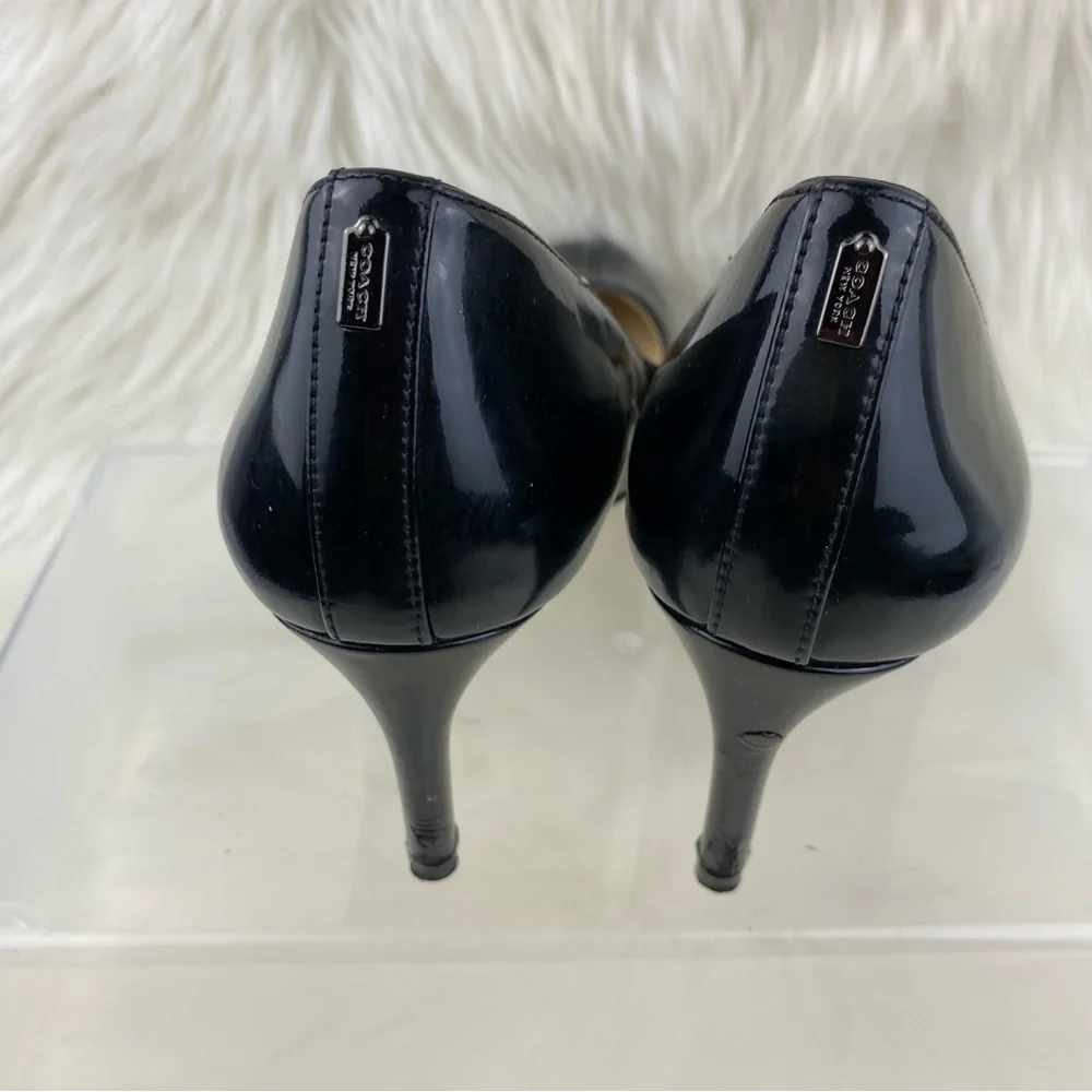 COACH BLACK PATENT LEATHER CLASSIC PUPS STILETTO HEELS SIZE 7.5